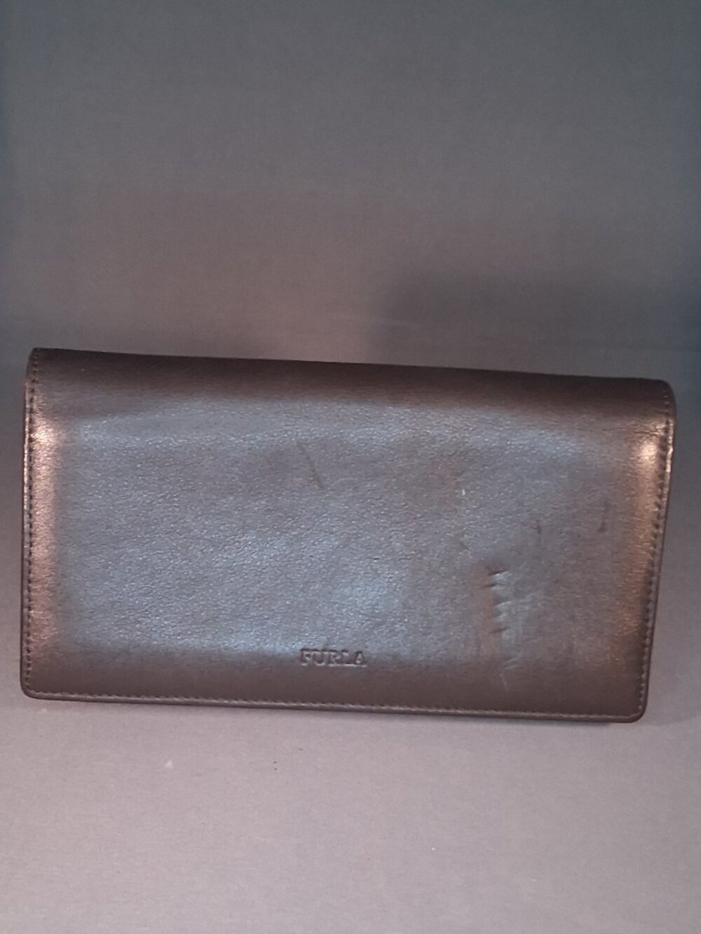 Vintage (95-05) FURLA Dark Brown Leather Trifold Continental Wallet Logo Lining